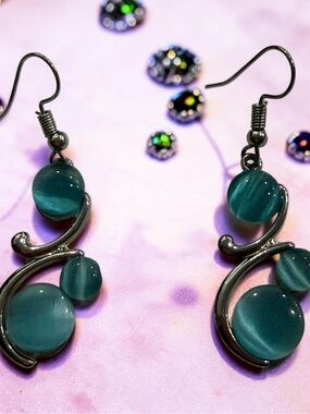 Teal Glass Bead Swirl Drop Earrings